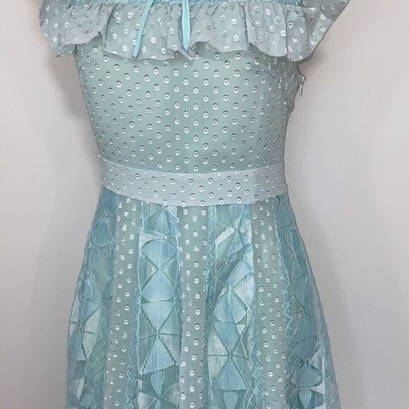 Foxie Dox Anthropologie Dress Pale Blue Ruffle"Cora" New With Tag! Sz Sm - Picture 3 of 8